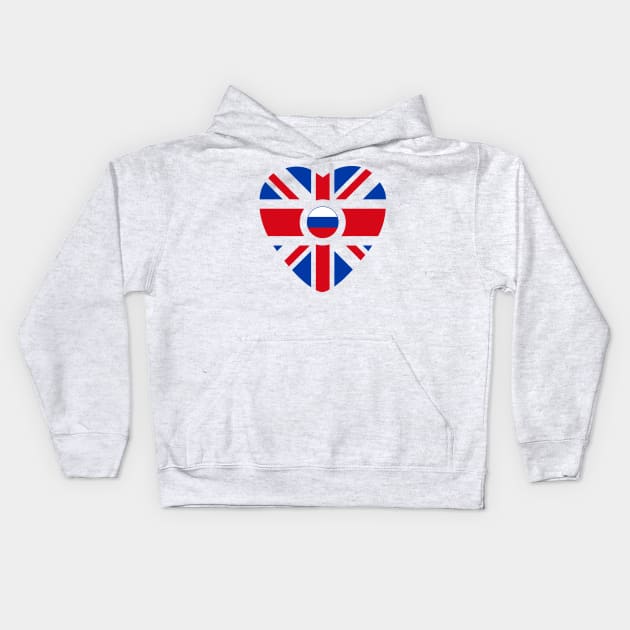 British Russian Multinational Patriot Flag Series (Heart) Kids Hoodie by Village Values